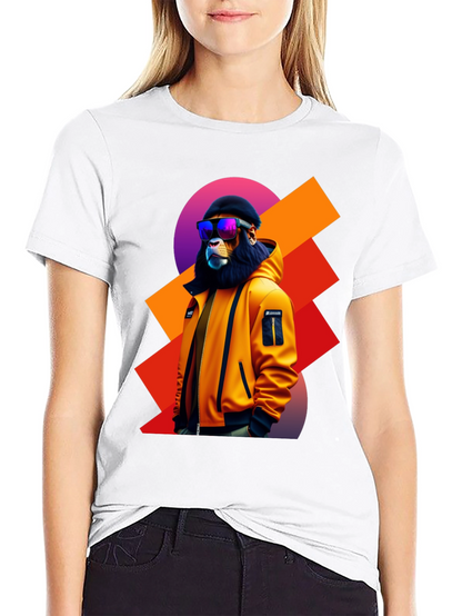 Camiseta Negra con León Urbano y Gafas de Sol