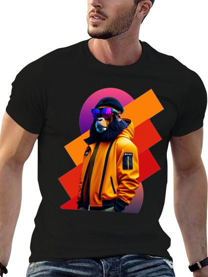 Camiseta Negra con León Urbano y Gafas de Sol