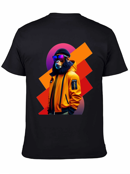 Camiseta Negra con León Urbano y Gafas de Sol