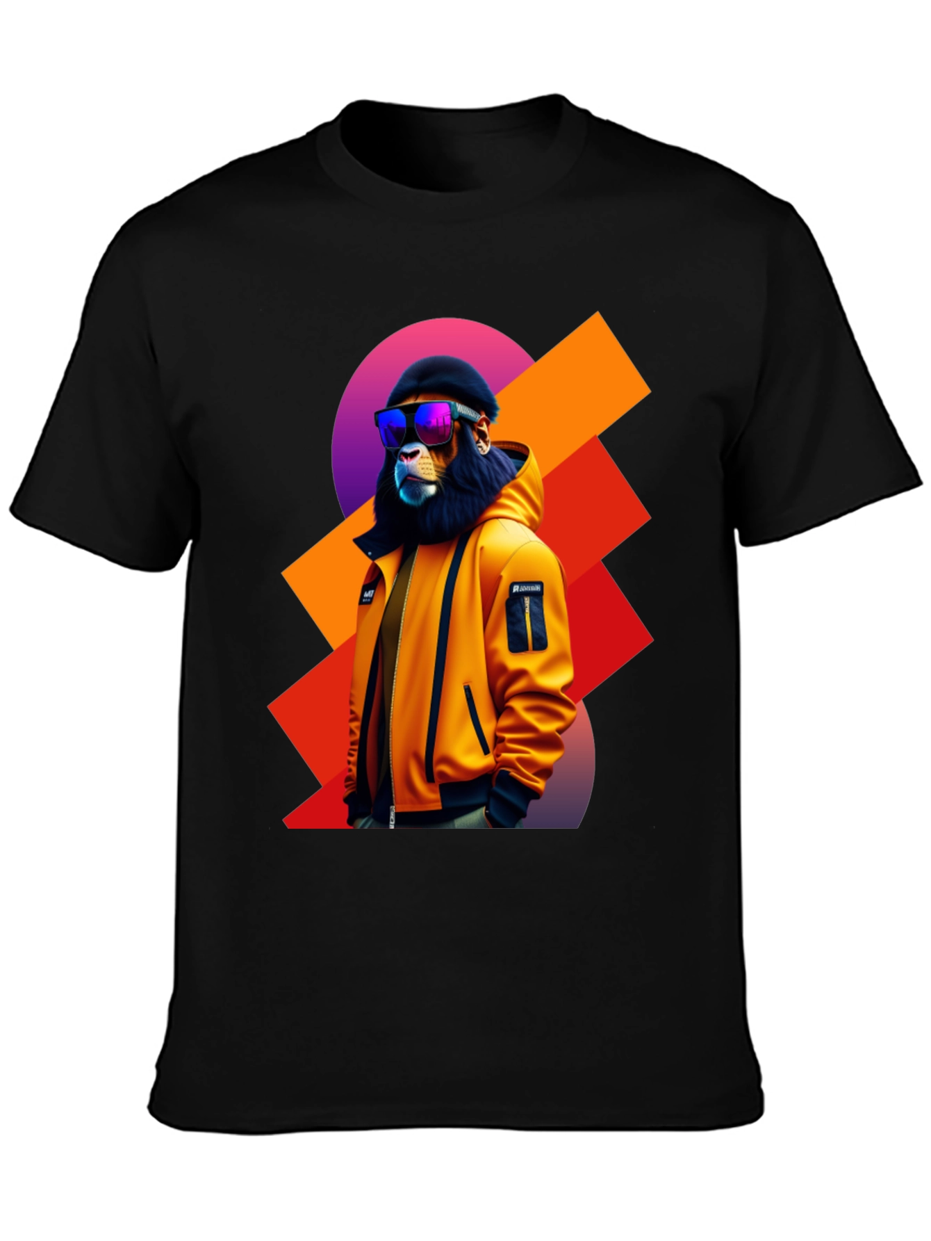 Camiseta Negra con León Urbano y Gafas de Sol