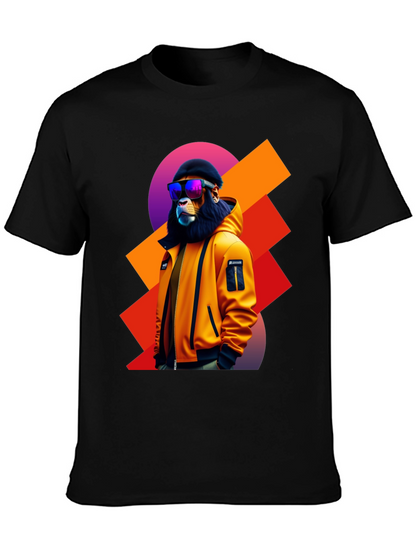 Camiseta Negra con León Urbano y Gafas de Sol