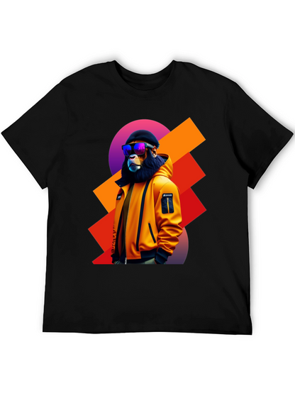 Camiseta Negra con León Urbano y Gafas de Sol