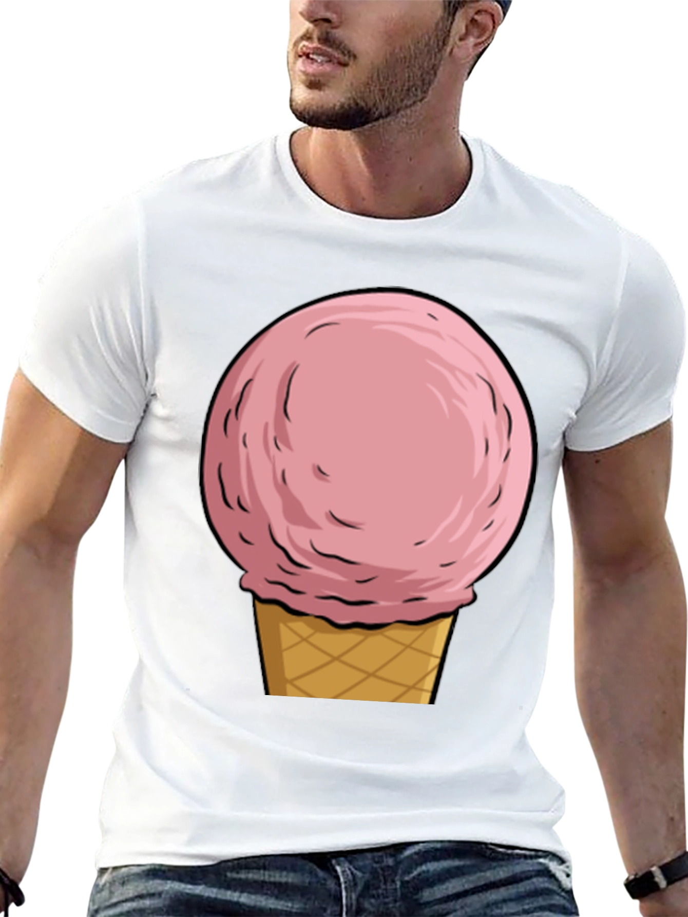 Camiseta Negra con Diseño de Helado Rosa