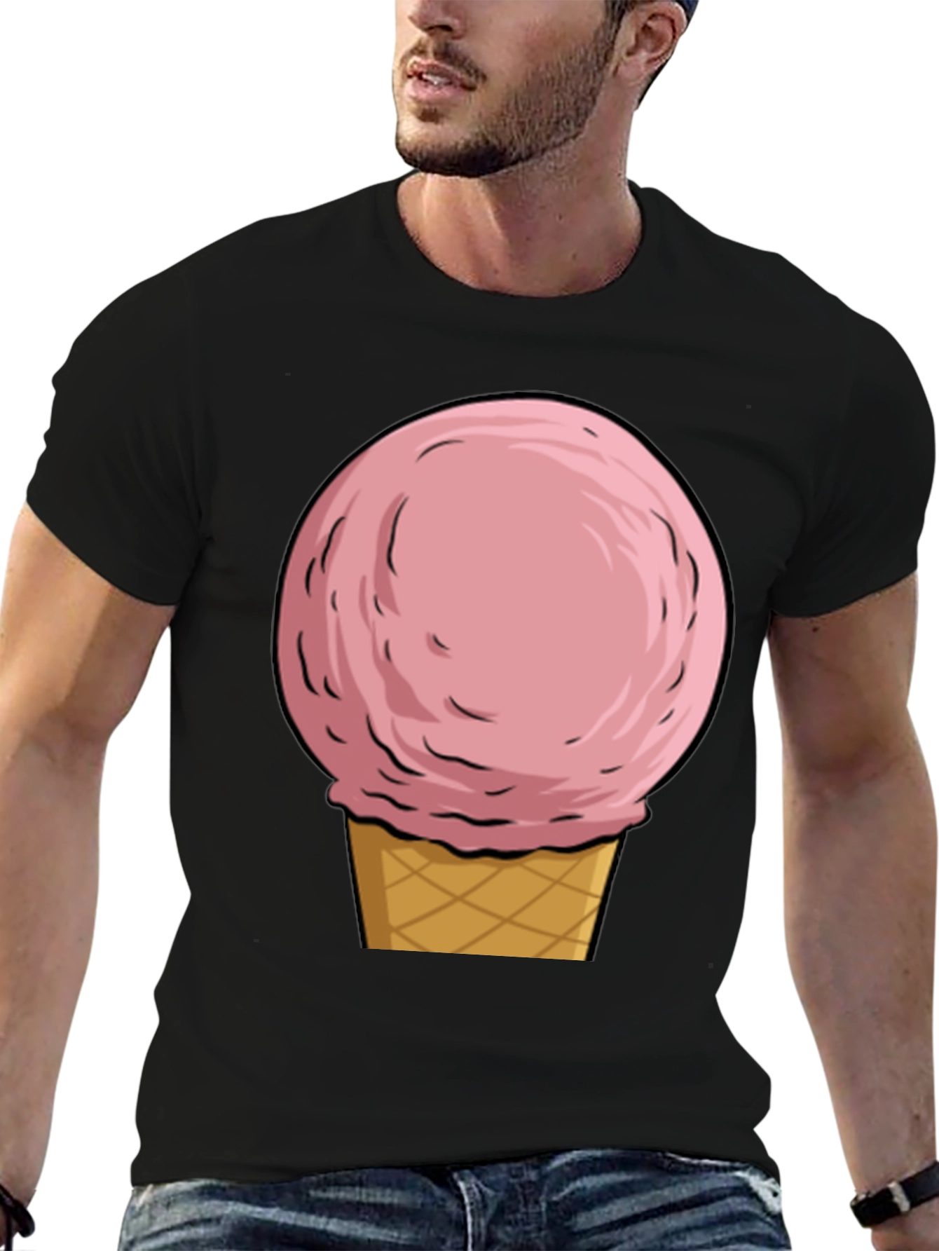 Camiseta Negra con Diseño de Helado Rosa