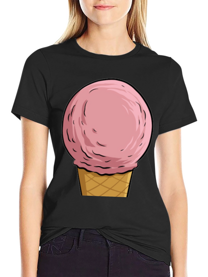 Camiseta Negra con Diseño de Helado Rosa