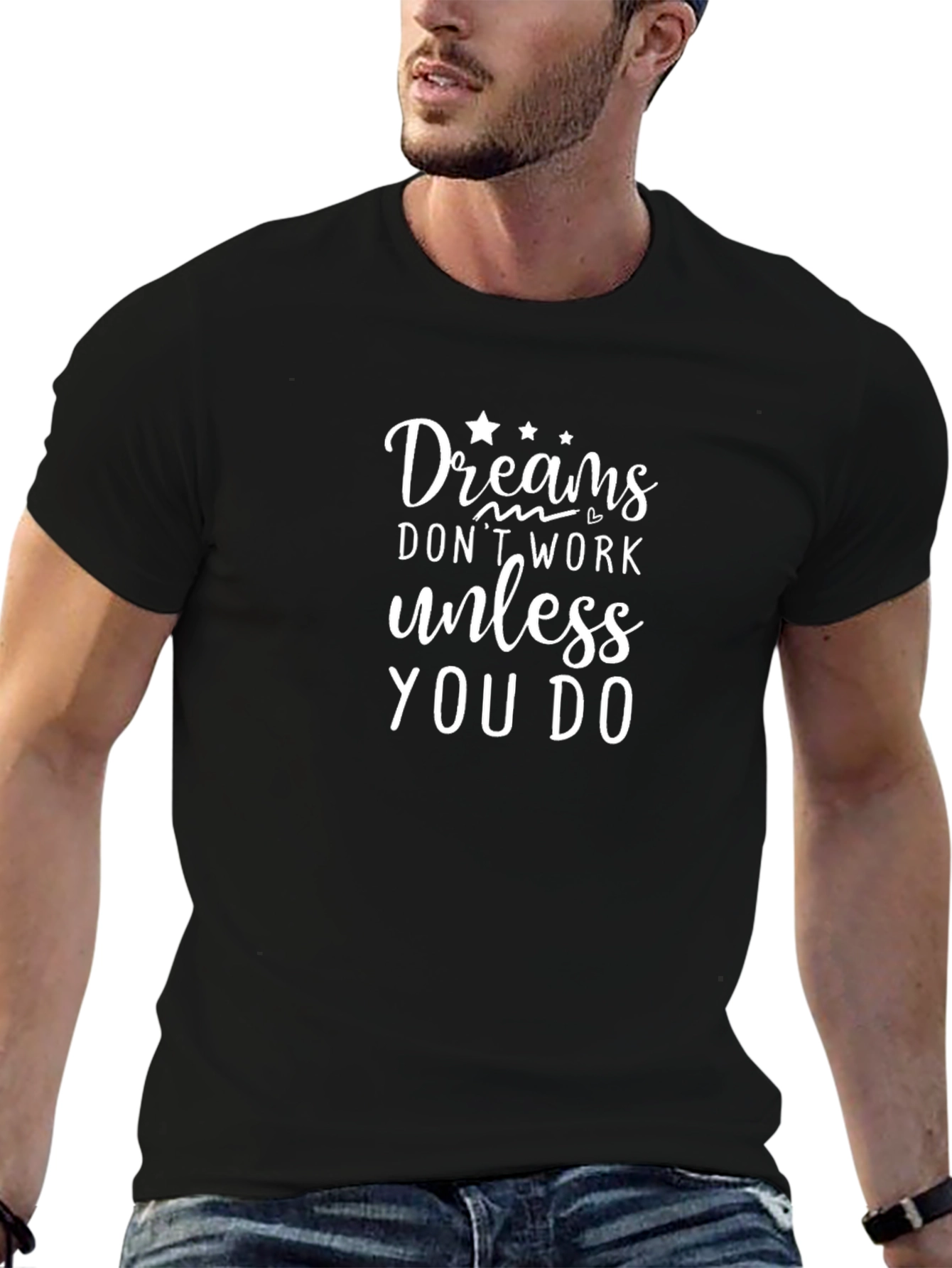 Camiseta Negra con Mensaje Motivacional: Dreams Work