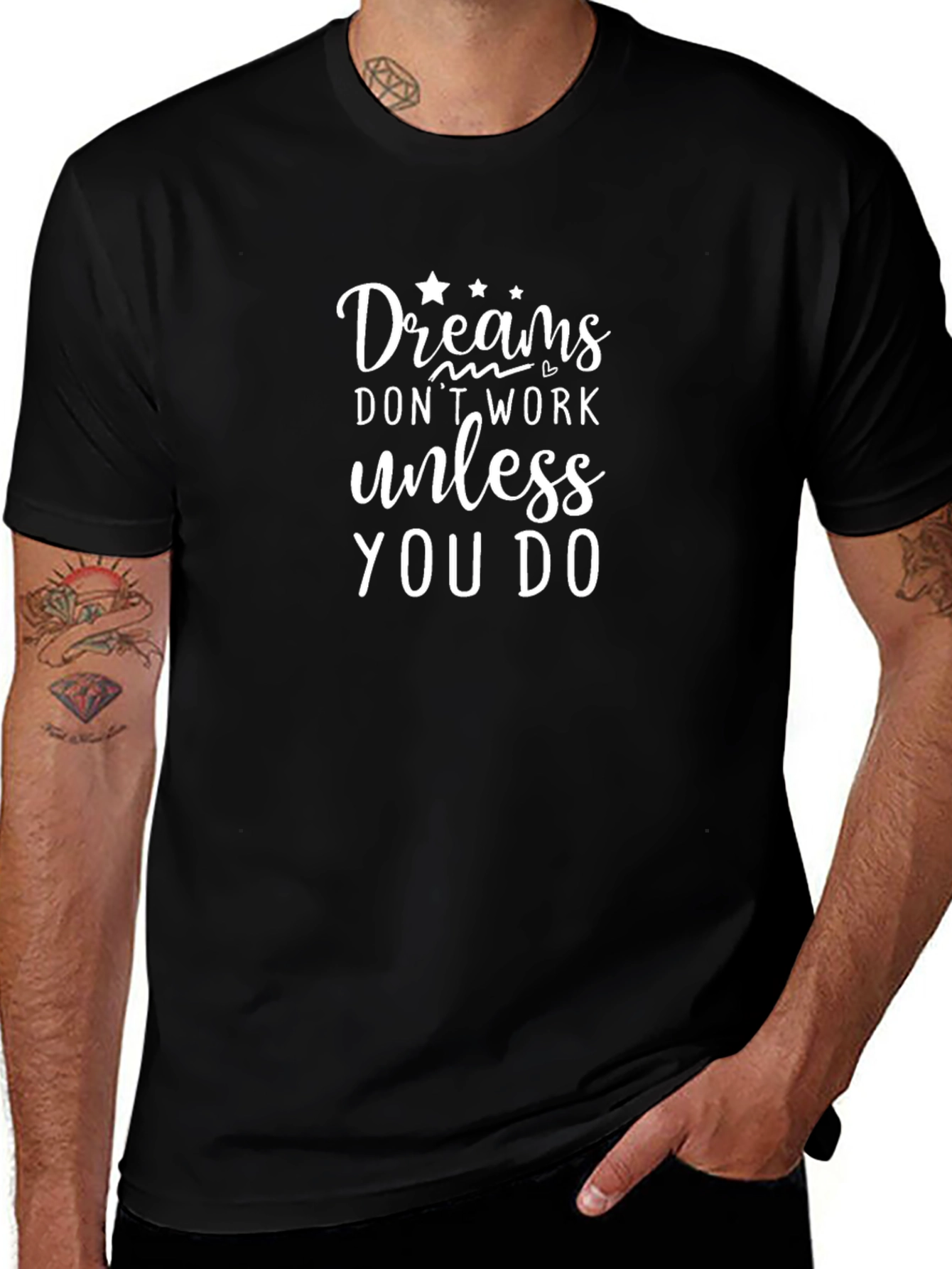 Camiseta Negra con Mensaje Motivacional: Dreams Work