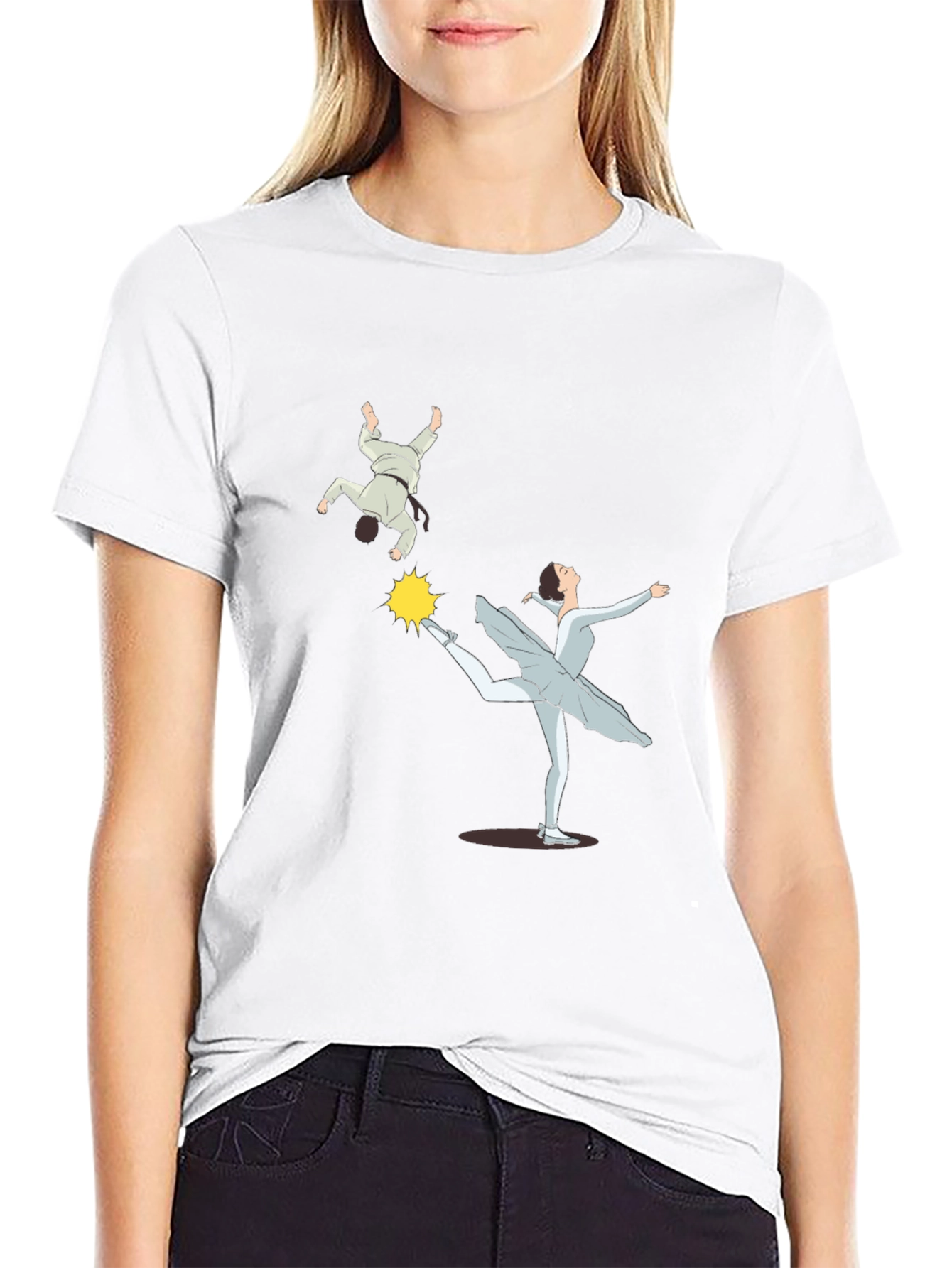 Camiseta Negra con Diseño de Bailarina y Judo