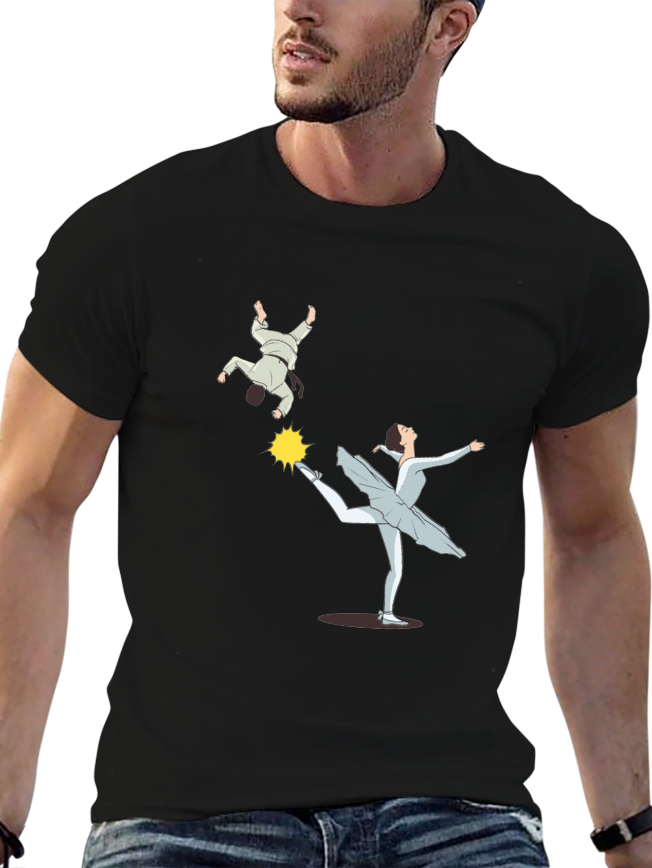 Camiseta Negra con Diseño de Bailarina y Judo