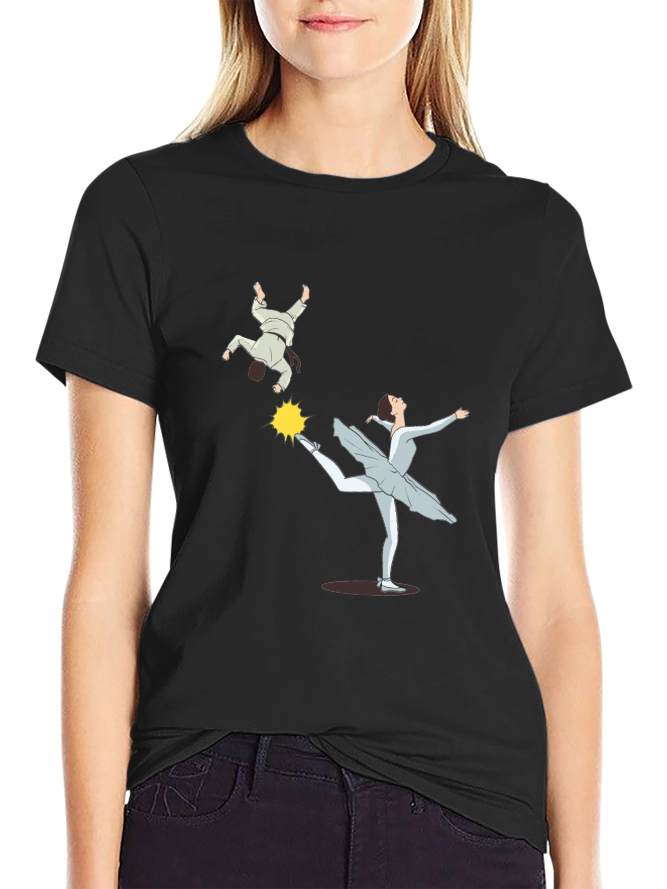 Camiseta Negra con Diseño de Bailarina y Judo
