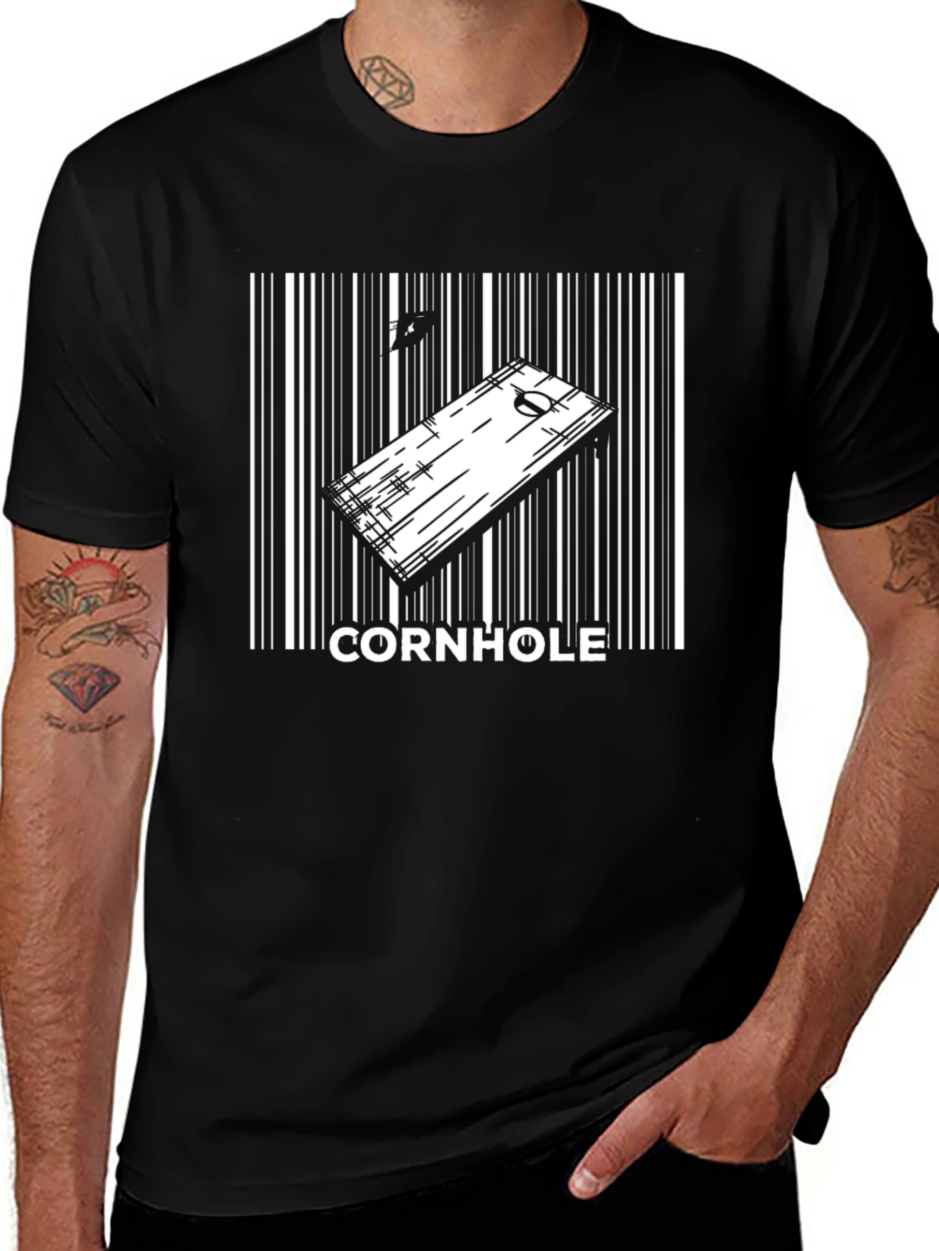 Camiseta Negra Hombre Diseño Cornhole