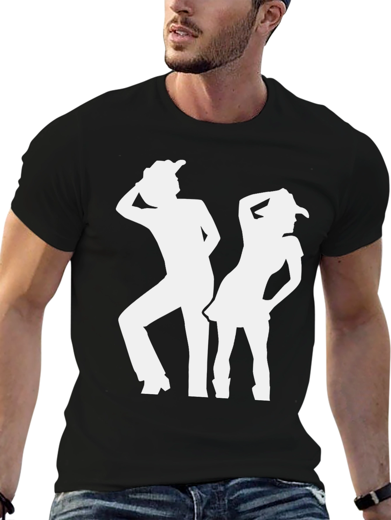 Camiseta Negra Silueta Vaquera para Hombre