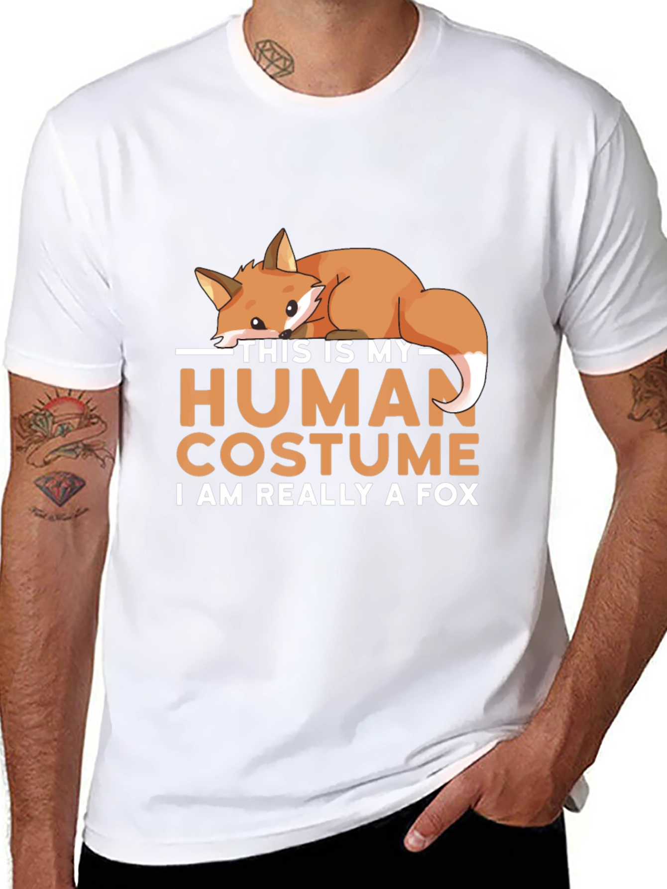 Camiseta Negra Disfraz Humano con Diseño de Zorro