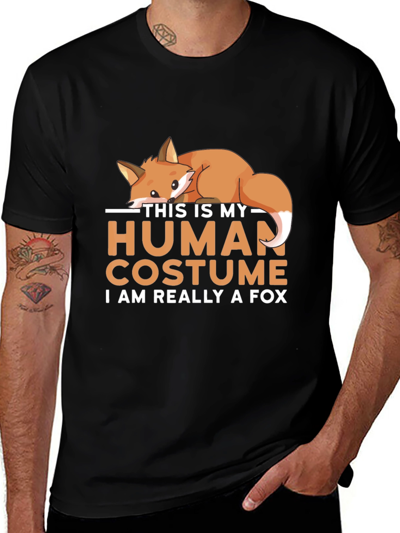Camiseta Negra Disfraz Humano con Diseño de Zorro