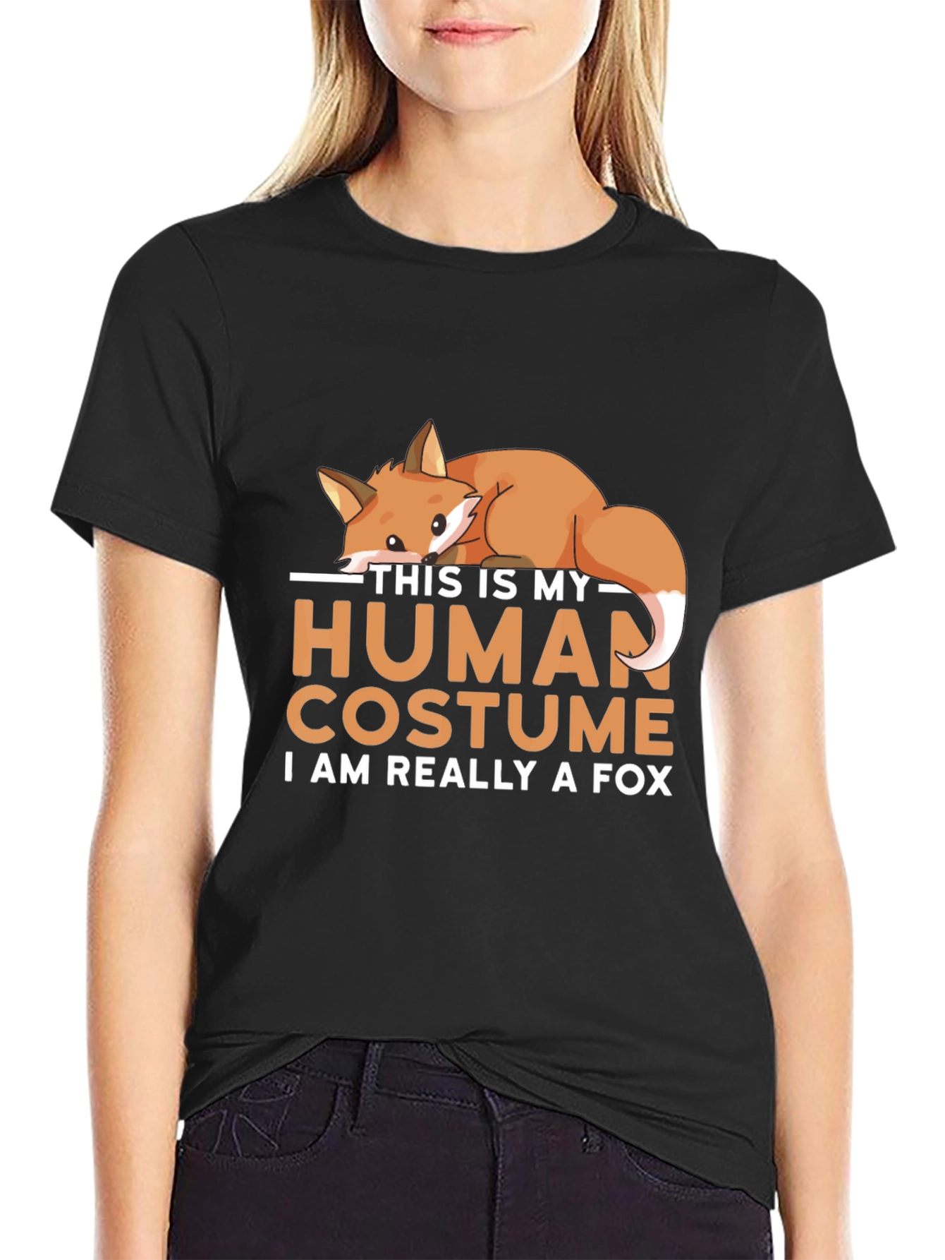 Camiseta Negra Disfraz Humano con Diseño de Zorro