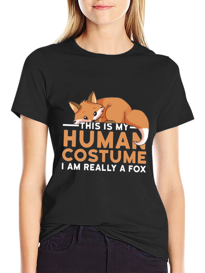 Camiseta Negra Disfraz Humano con Diseño de Zorro