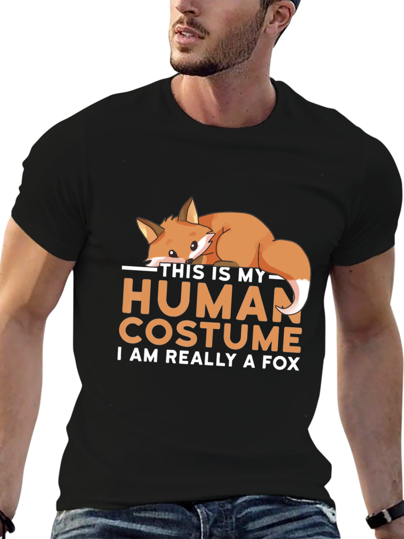 Camiseta Negra Disfraz Humano con Diseño de Zorro
