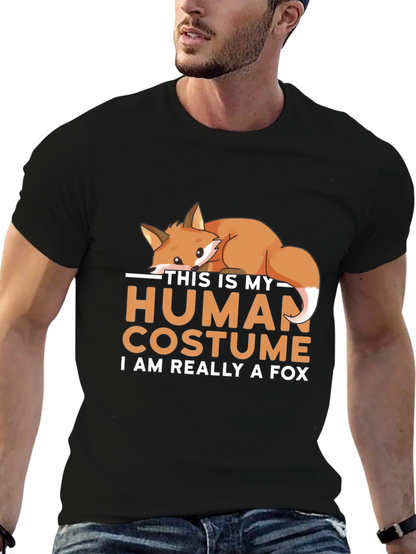 Camiseta Negra Disfraz Humano con Diseño de Zorro