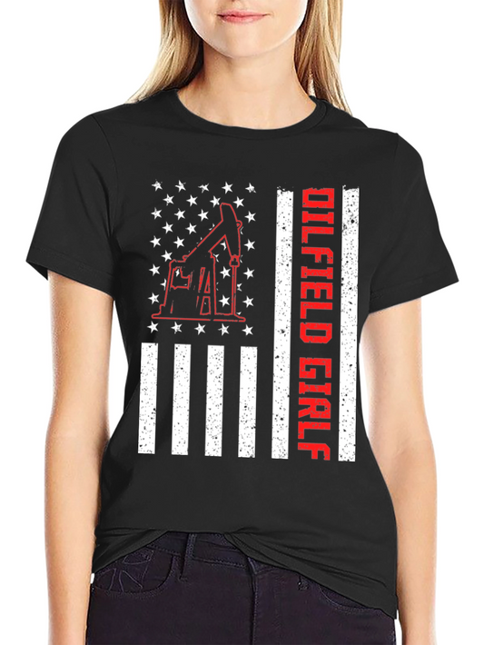 Camiseta Negra Oilfield Girl con Diseño Americano