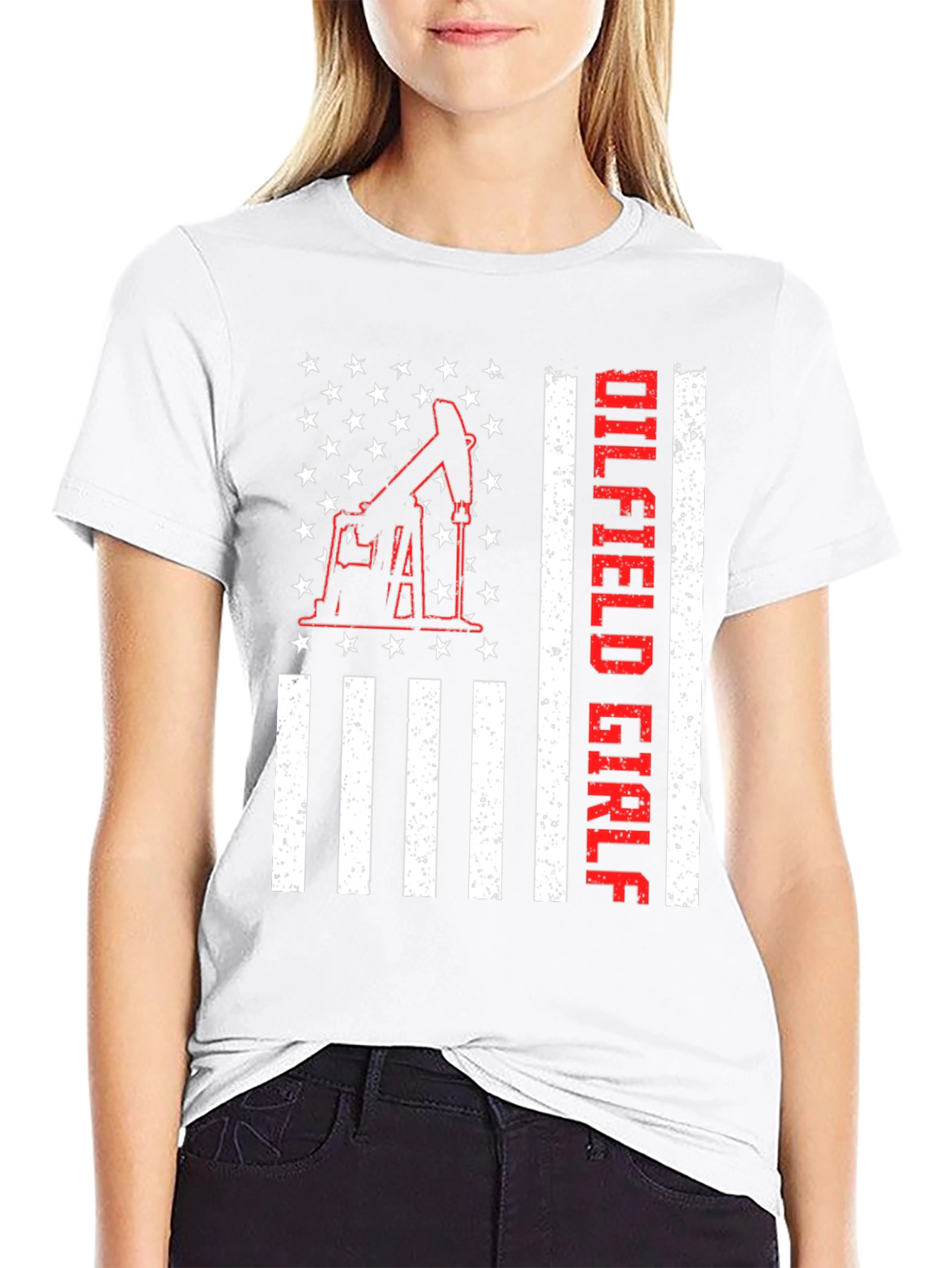 Camiseta Negra Oilfield Girl con Diseño Americano