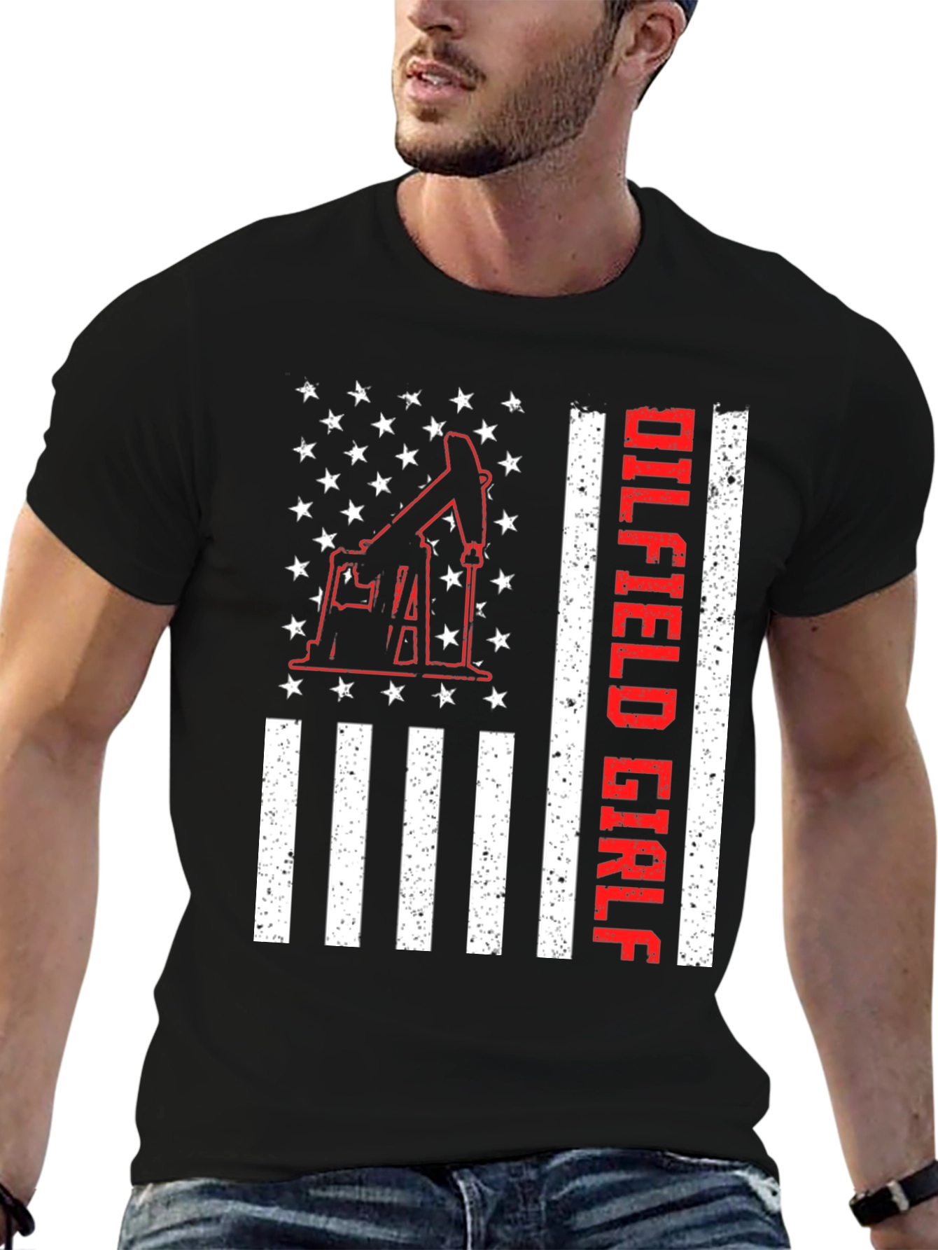 Camiseta Negra Oilfield Girl con Diseño Americano