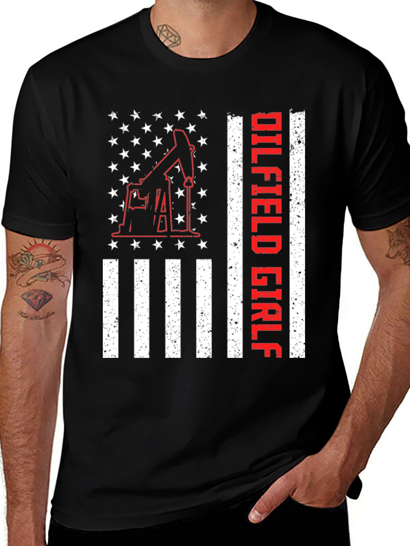 Camiseta Negra Oilfield Girl con Diseño Americano