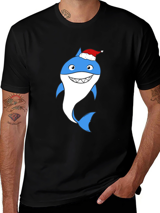 Camiseta Negra con Tiburón Navideño