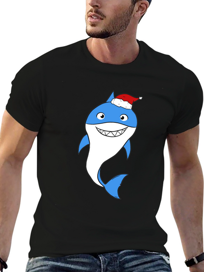Camiseta Negra con Tiburón Navideño