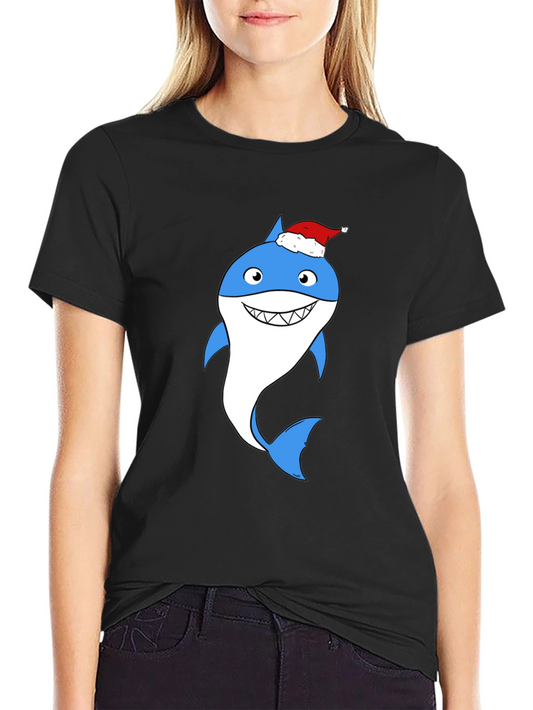 Camiseta Negra con Tiburón Navideño