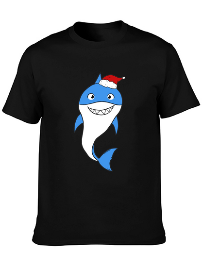 Camiseta Negra con Tiburón Navideño