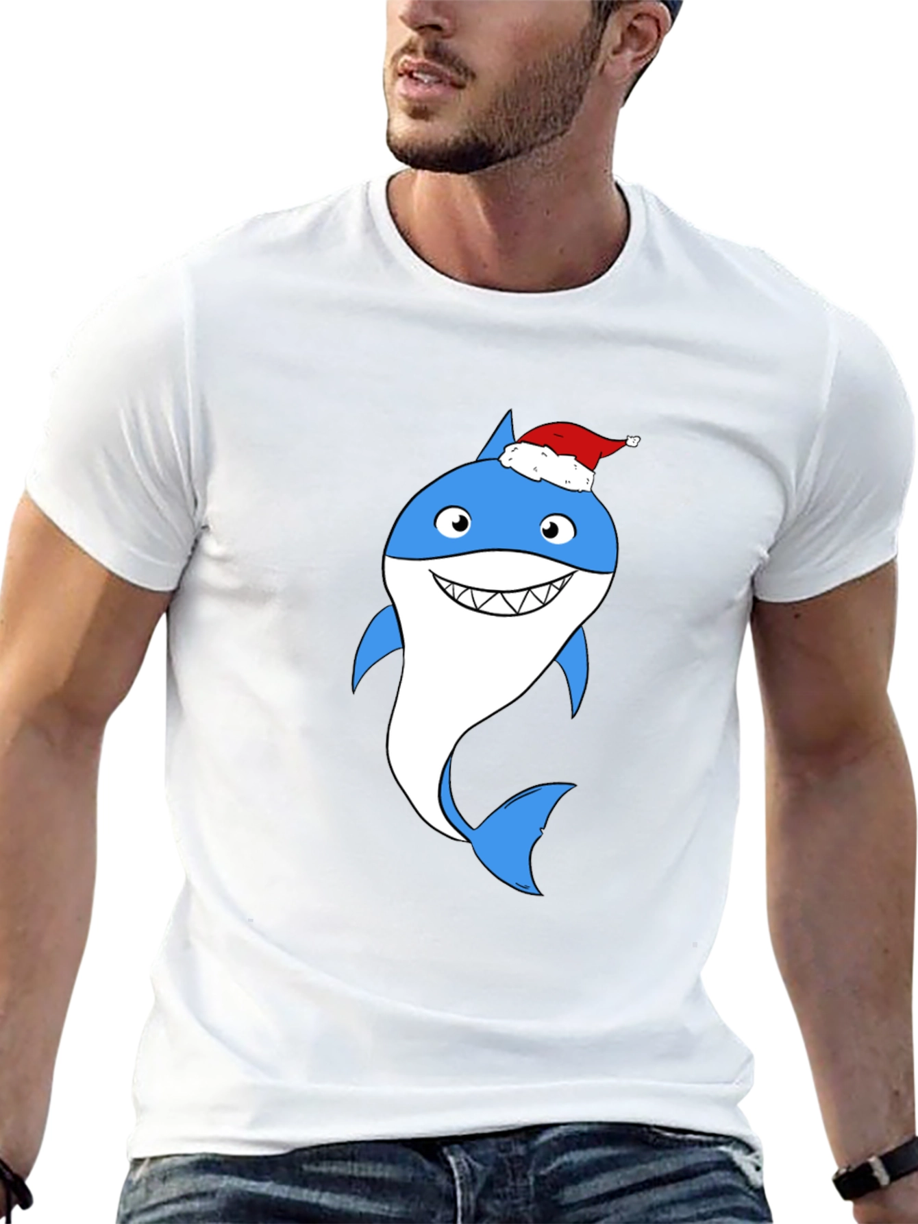 Camiseta Negra con Tiburón Navideño