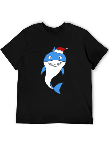 Camiseta Negra con Tiburón Navideño