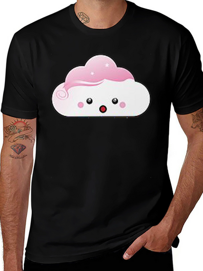 Camiseta Negra con Diseño de Nube Kawaii