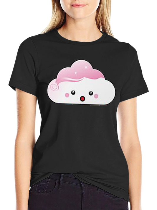 Camiseta Negra con Diseño de Nube Kawaii