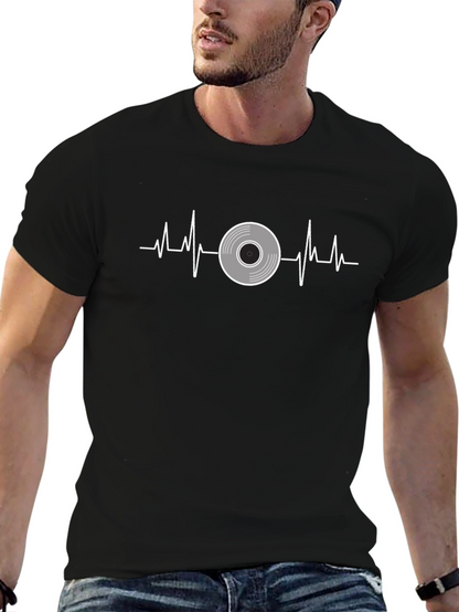 Camiseta Negra con Diseño de Latido de Disco
