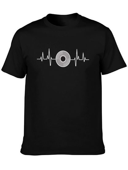 Camiseta Negra con Diseño de Latido de Disco