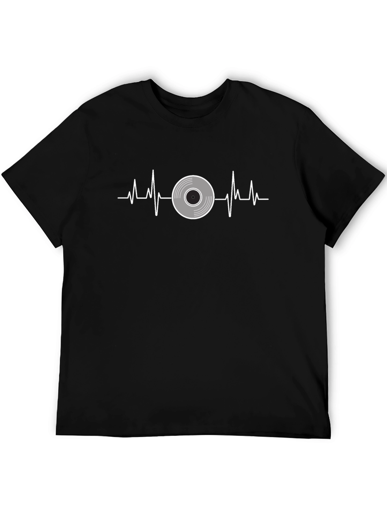 Camiseta Negra con Diseño de Latido de Disco