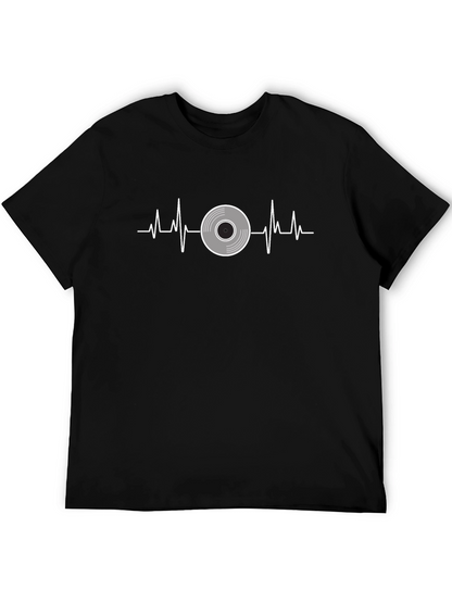 Camiseta Negra con Diseño de Latido de Disco