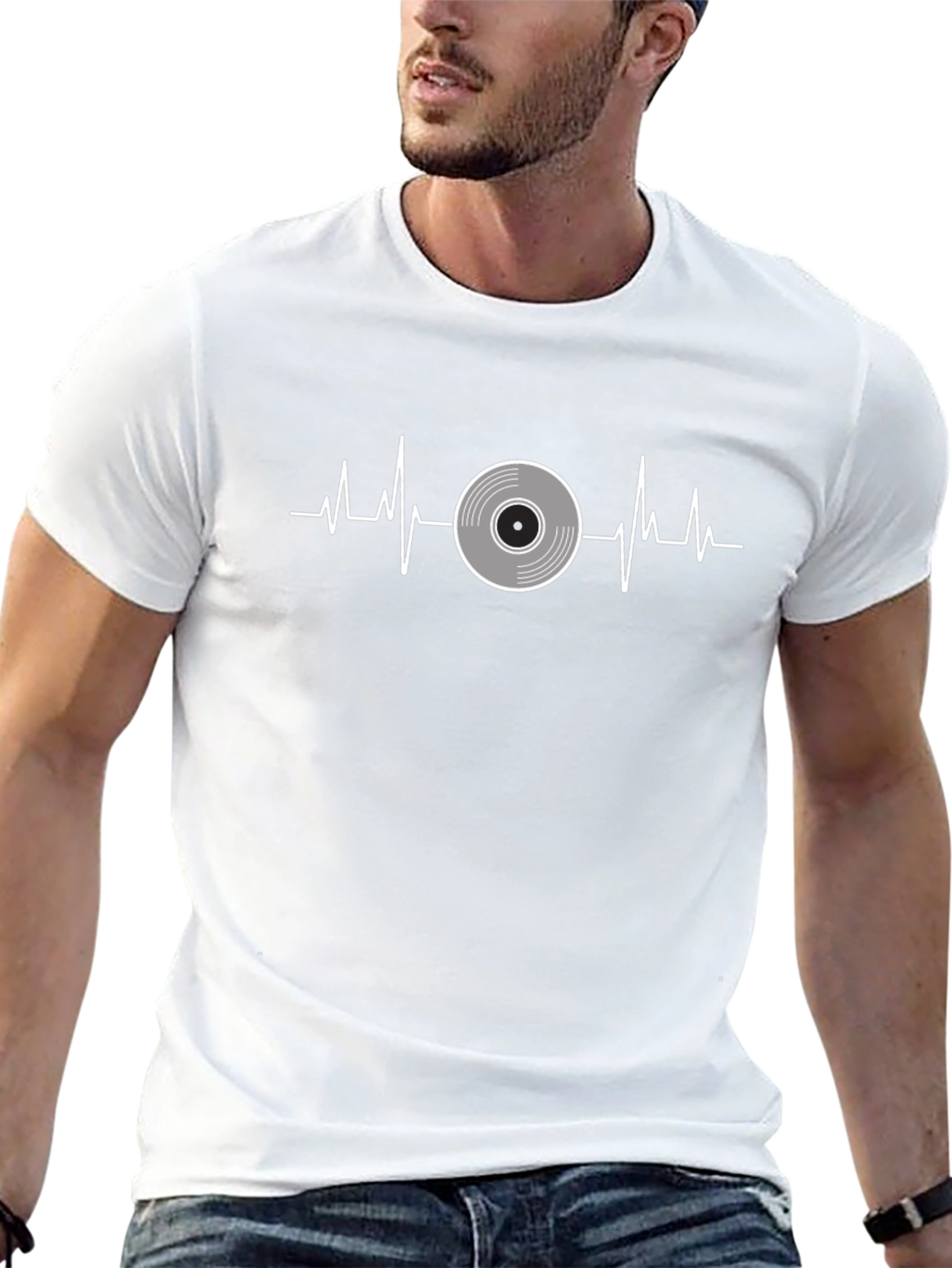 Camiseta Negra con Diseño de Latido de Disco