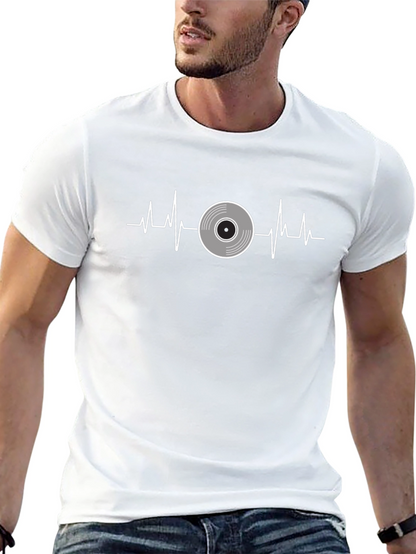 Camiseta Negra con Diseño de Latido de Disco