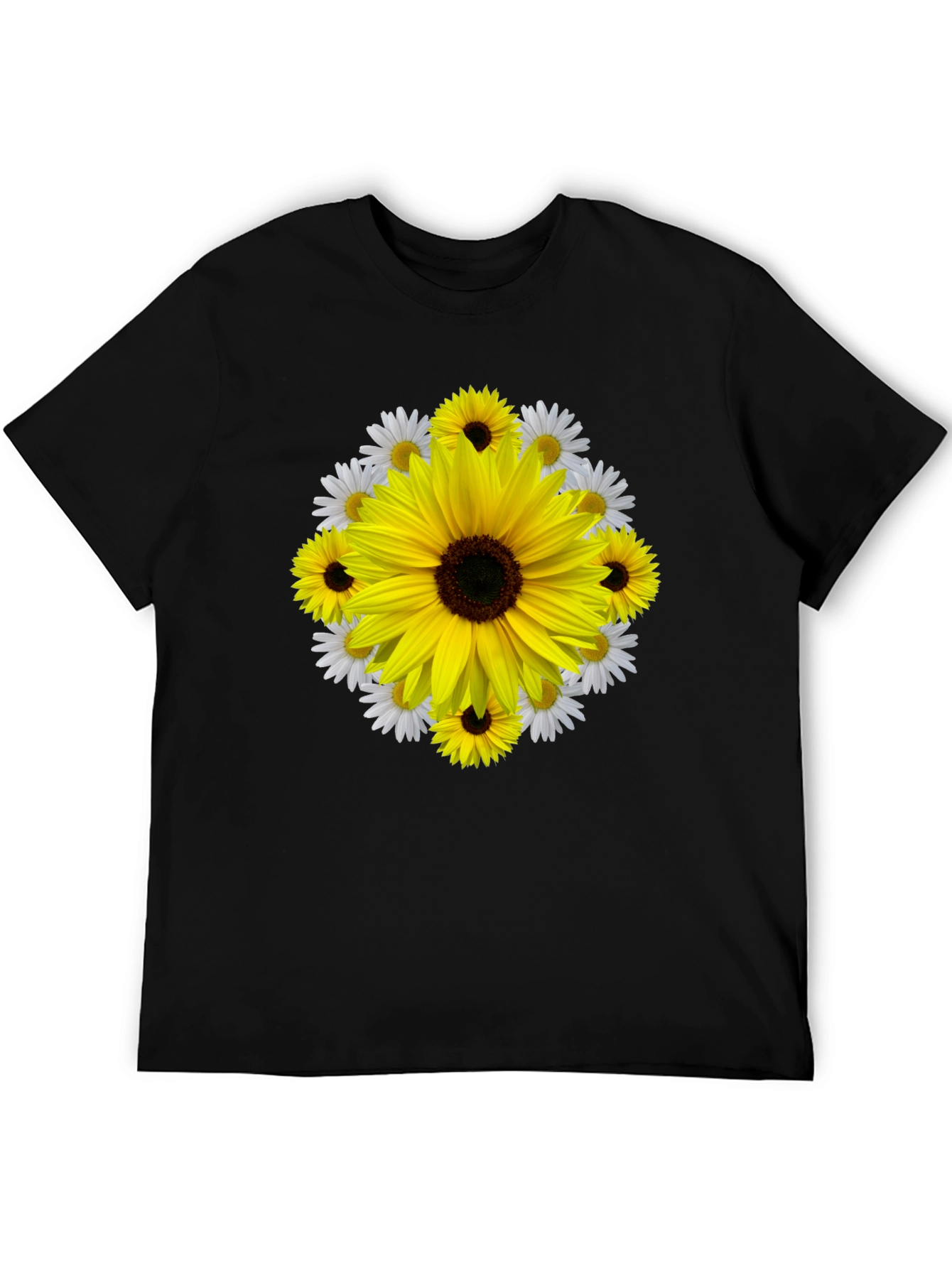 Camiseta Negra con Diseño Floral Girasol