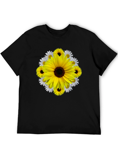 Camiseta Negra con Diseño Floral Girasol