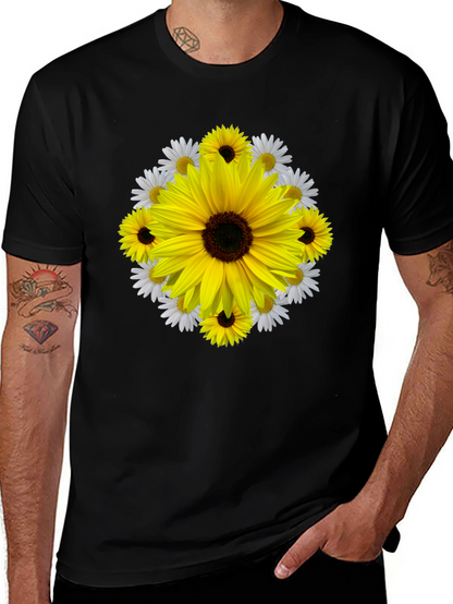 Camiseta Negra con Diseño Floral Girasol