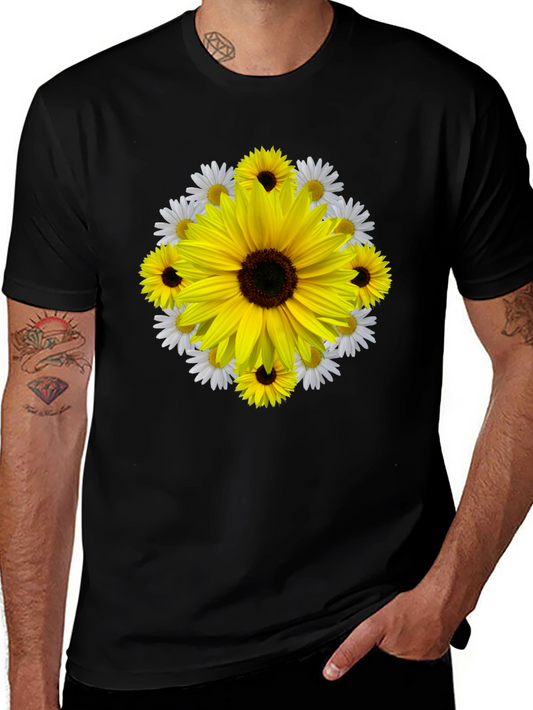 Camiseta Negra con Diseño Floral Girasol