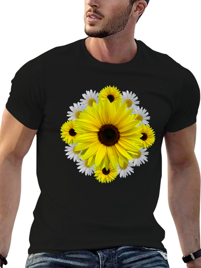 Camiseta Negra con Diseño Floral Girasol
