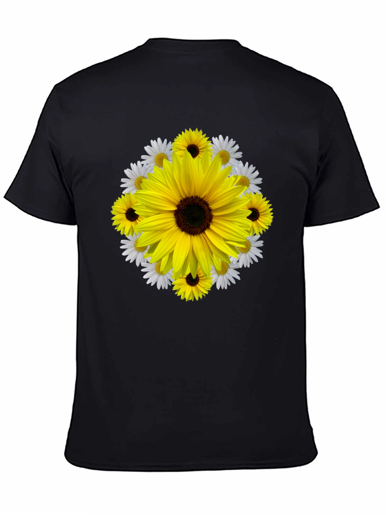 Camiseta Negra con Diseño Floral Girasol
