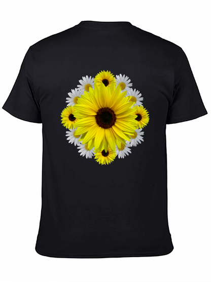 Camiseta Negra con Diseño Floral Girasol
