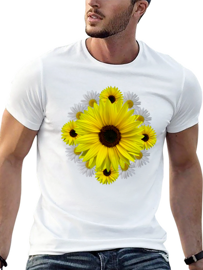 Camiseta Negra con Diseño Floral Girasol