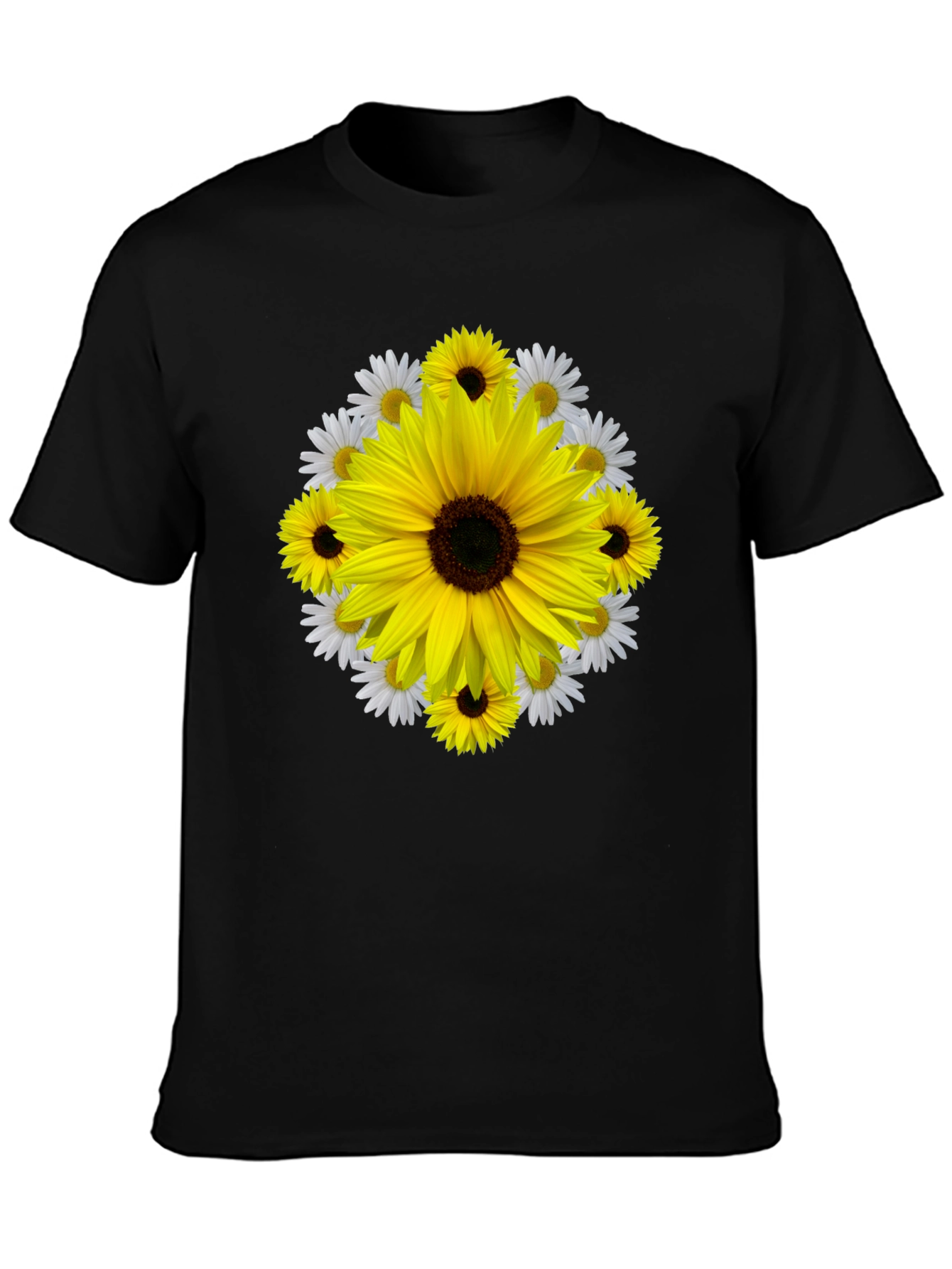 Camiseta Negra con Diseño Floral Girasol