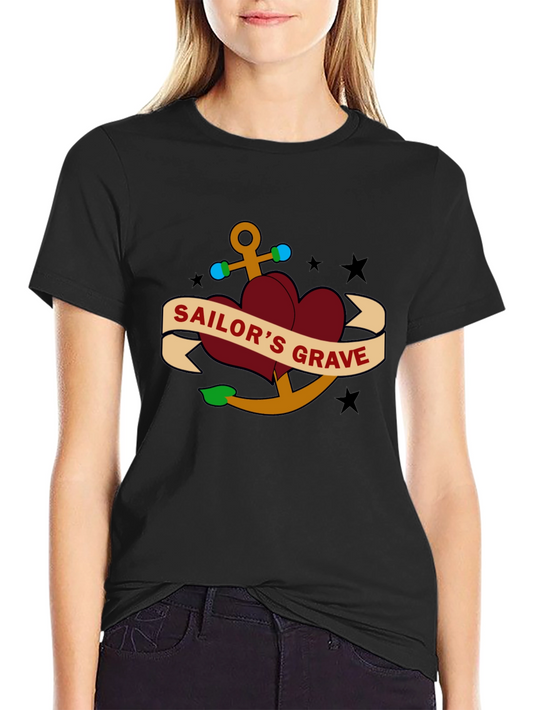 Camiseta Negra con Diseño de Ancla y Corazones